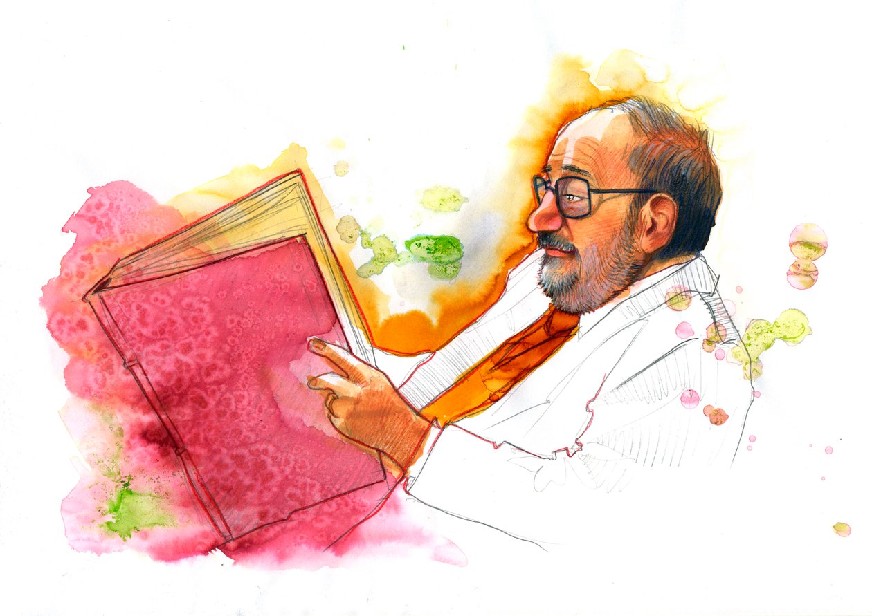 Portræt af den italienske intellektuelle Umberto Eco (1932-2016) af Alessandro Lonati