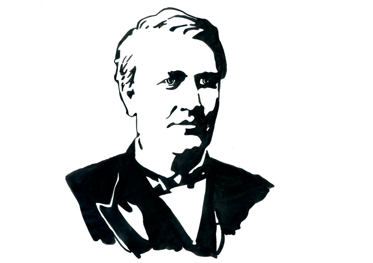 Portræt af fysikeren Thomas Edison (1847-1931) Tegning af Alessandro Lonati