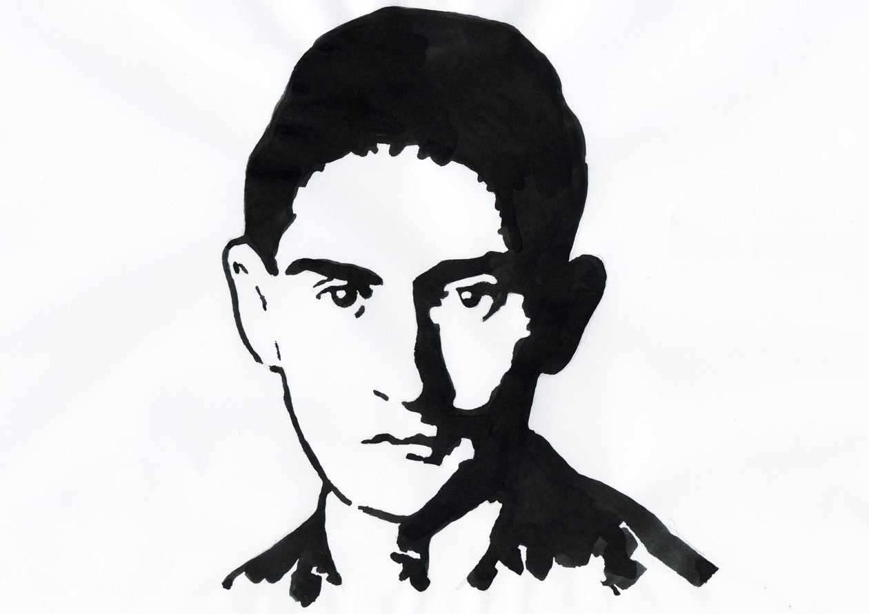 Portræt af den pragiske forfatter Franz Kafka (1883-1924) (Portræt af tysksproget romanforfatter Franz Kafka) af Alessandro Lonati