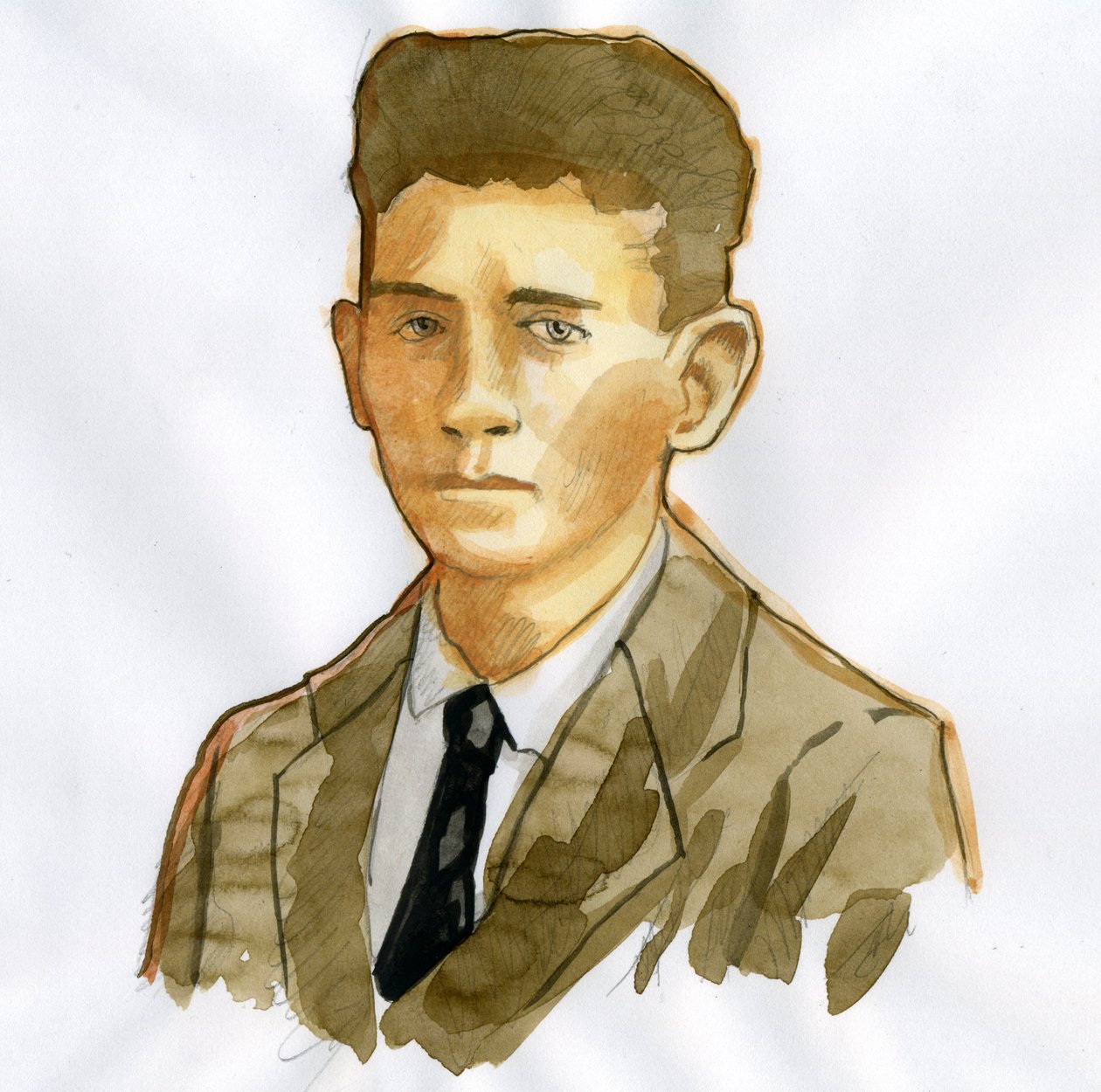 Portræt af den pragiske forfatter Franz Kafka (1883-1924) (Portræt af tysksproget romanforfatter Franz Kafka) af Alessandro Lonati