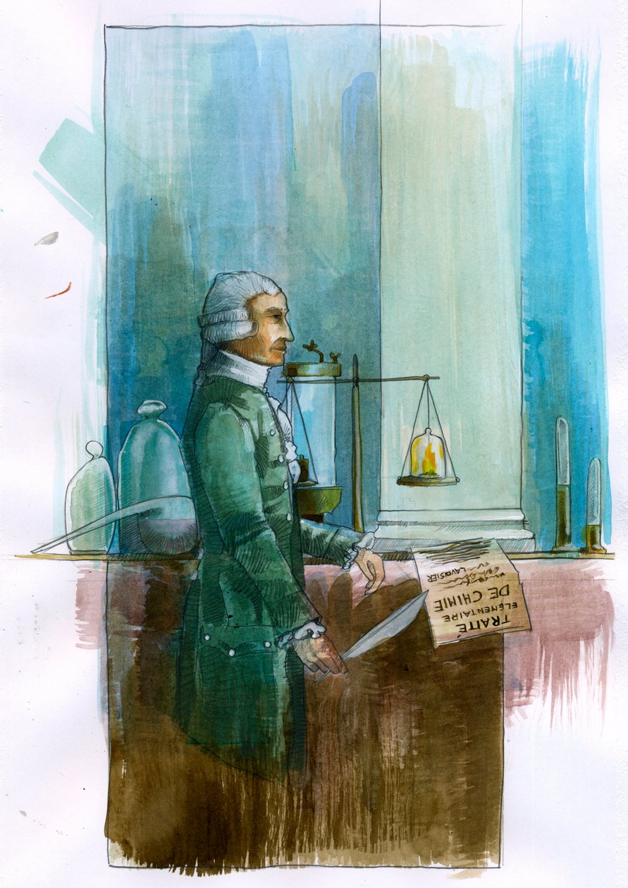 Repræsentation af Antoine Lavoisier (1743-1794) fransk kemiker, filosof og økonom (Portræt af den franske adelsmand og kemiker Antoine Lavoisier) Illustration af Alessandro Lonati af Alessandro Lonati