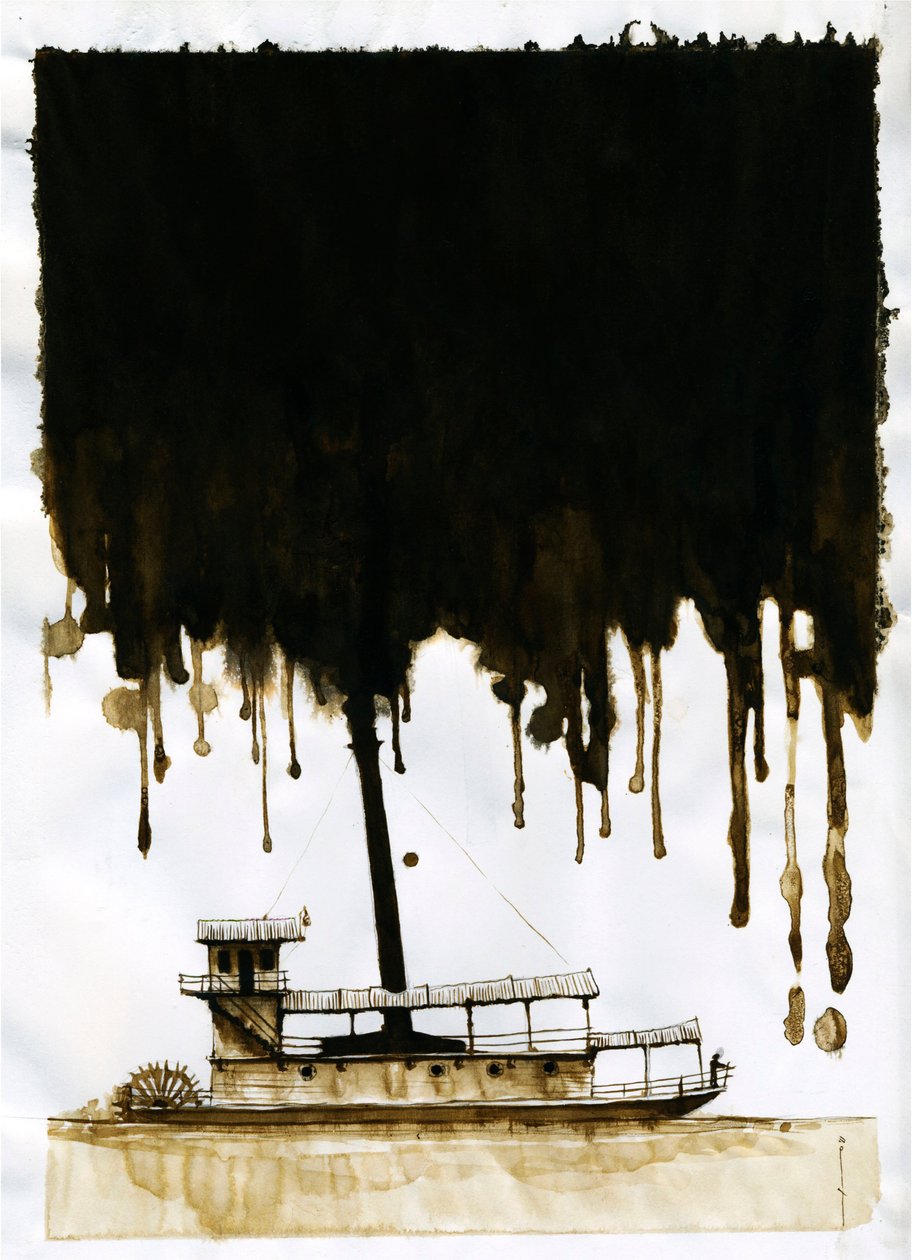 Dampskibsillustration af det nye "" In the Heart of Darkness"" af Joseph Conrad. 2012 af Alessandro Lonati