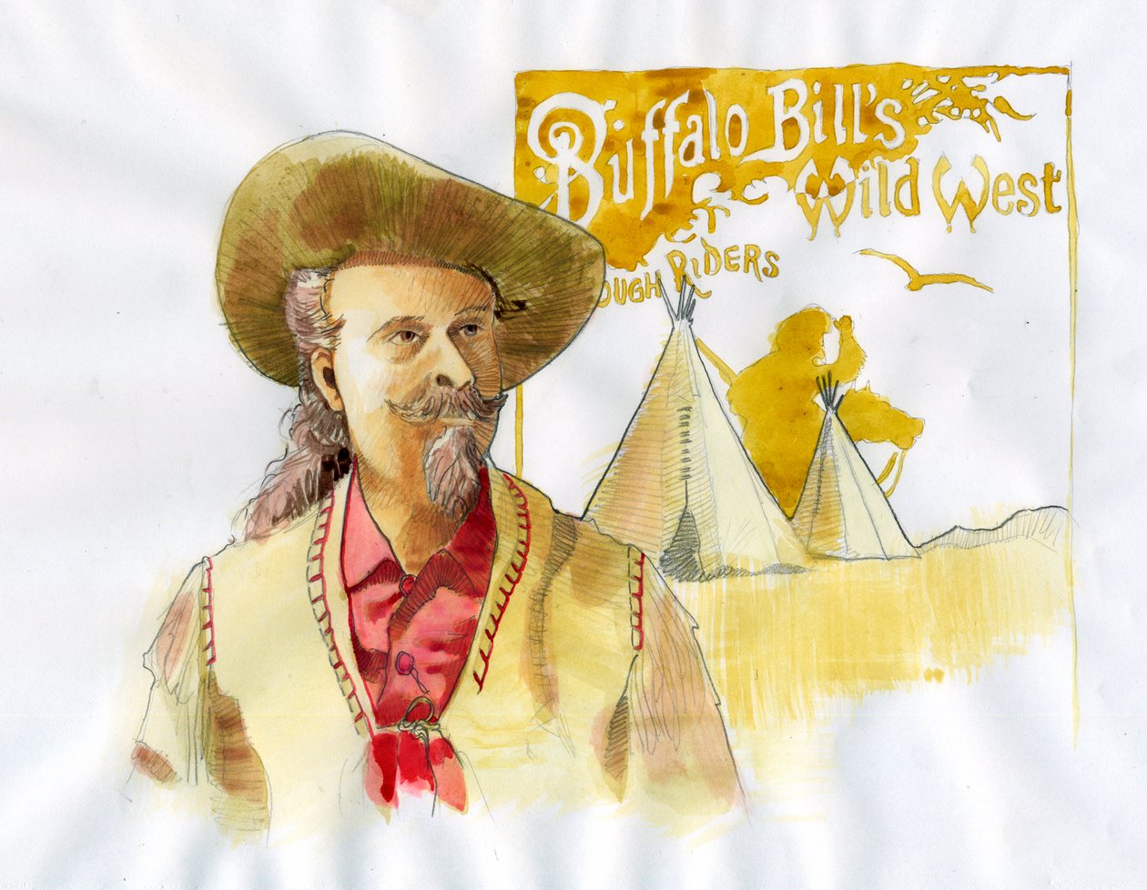 William Frederick Cody - kendt som Buffalo Bill - Portræt af Buffalo Bill (1846-1917), oberst William Cody - Illustration af Alessandro Lonati af Alessandro Lonati