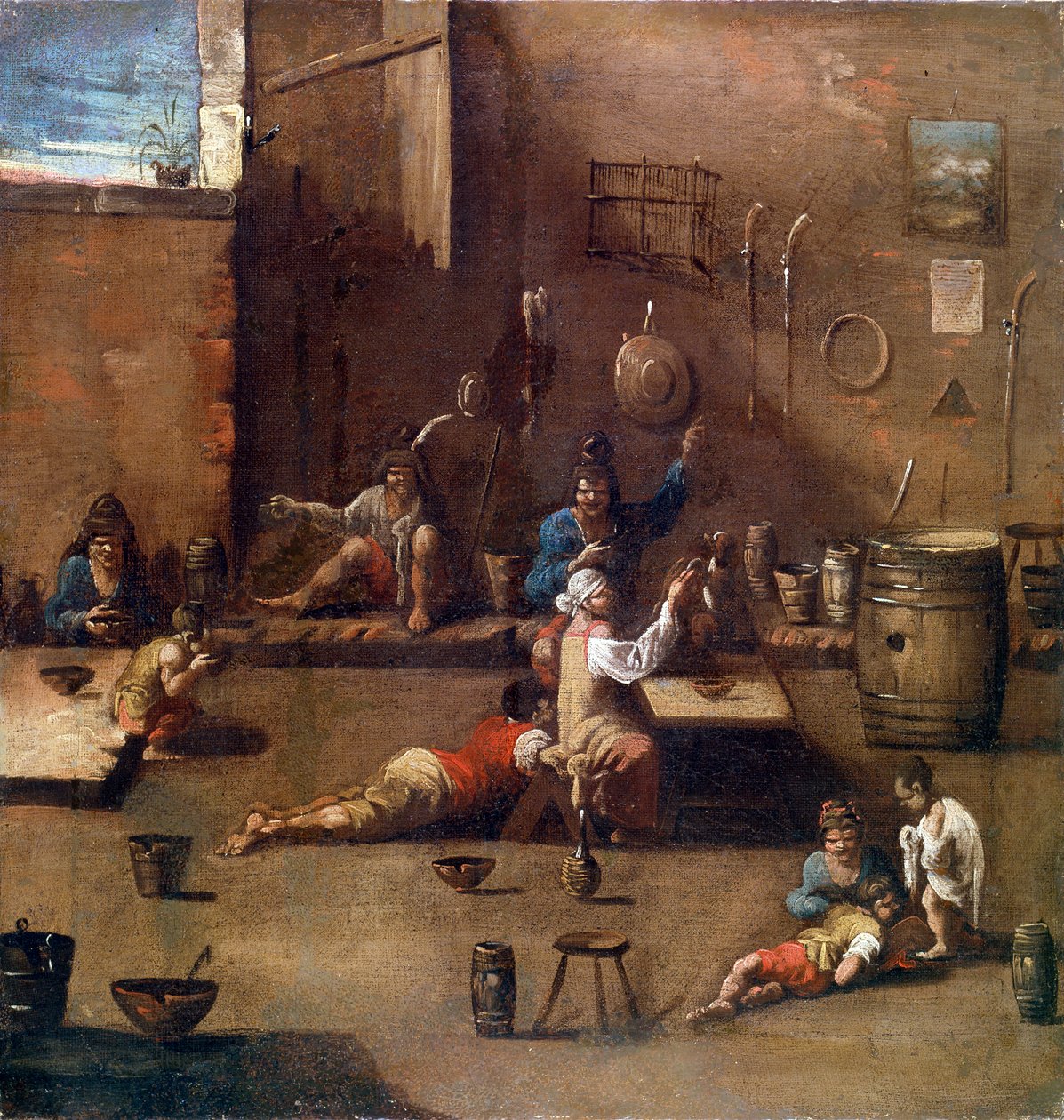 Hundetræning, c1690-1745 af Alessandro Magnasco