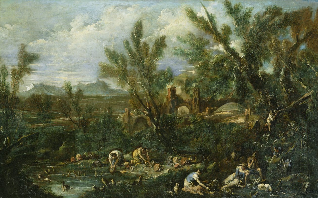 Landskab med porcelænsskiver af Alessandro Magnasco