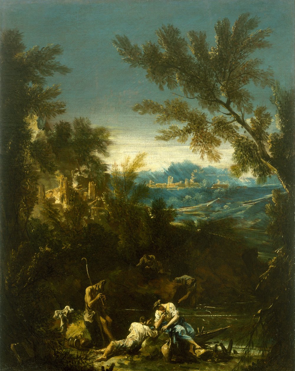 Landskab med figurer, ca. 1715 af Alessandro Magnasco