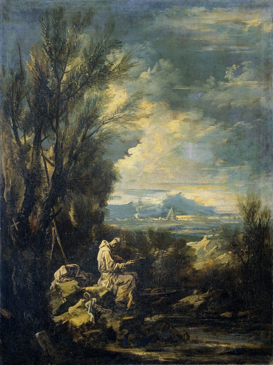 Landskab med Saint Bruno ? af Alessandro Magnasco