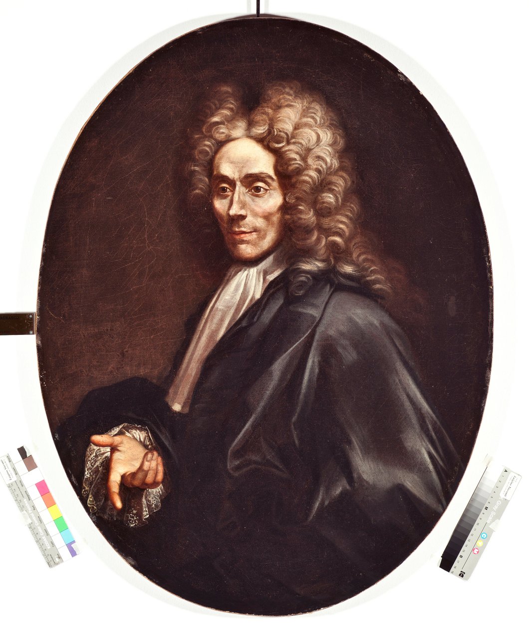 Portræt af en mand En mand af adelen, hovedbeklædning af en paryk og en sort kjole - Maleri af Alessandro Magnasco dit Il Lissandrino (1667-1749) Genes Musei di Strada Nuova inv n PR 371 af Alessandro Magnasco