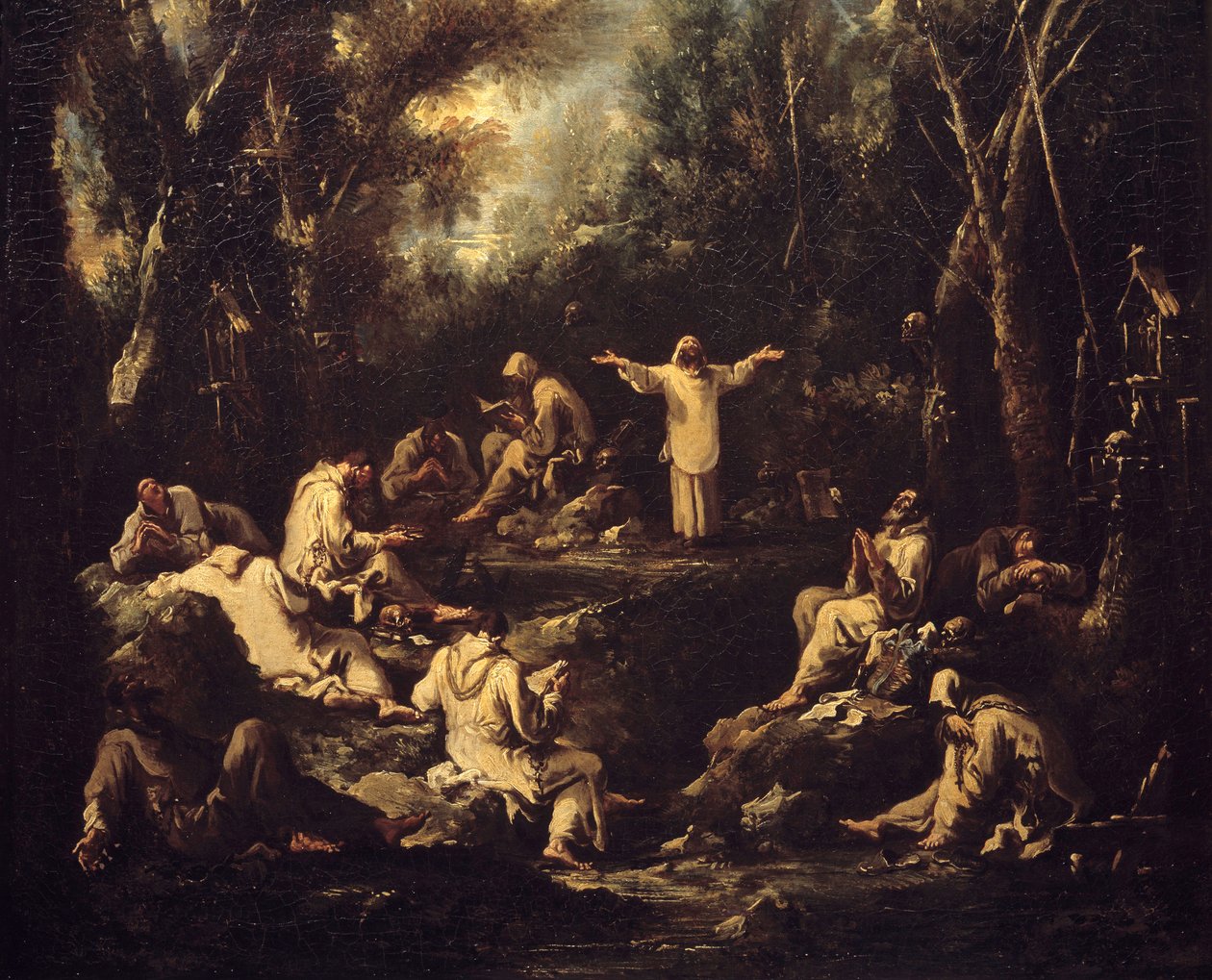 Scener af klosterliv. Munke i forskellige bedestillinger og i forskellige daglige erhverv. Maleri af Alessandro Magnasco (1667-1749). Museum for Dekorativ Kunst. Paris. af Alessandro Magnasco