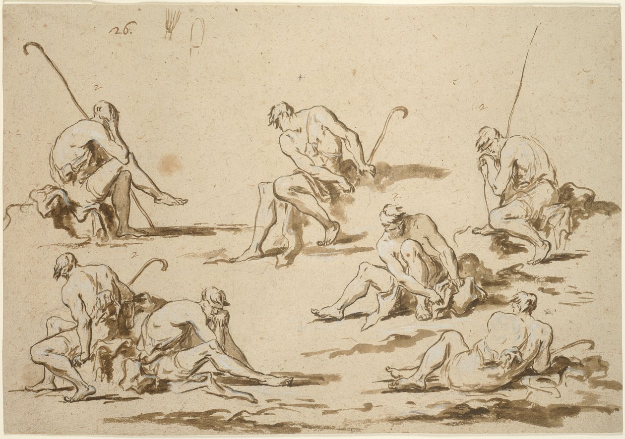 Studieark med siddende figurer af Alessandro Magnasco