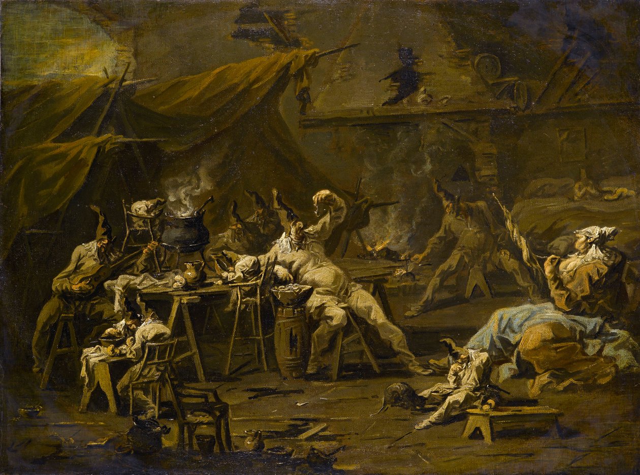 Nadveren i Pulcinella og Colombina, ca. 1725-1730 af Alessandro Magnasco