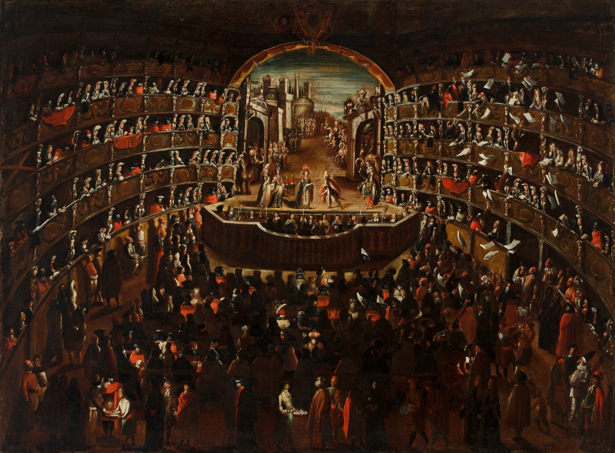 Teatret, med en scene fra operaen "Bernice Vendicativa" på scenen af Alessandro Piazza