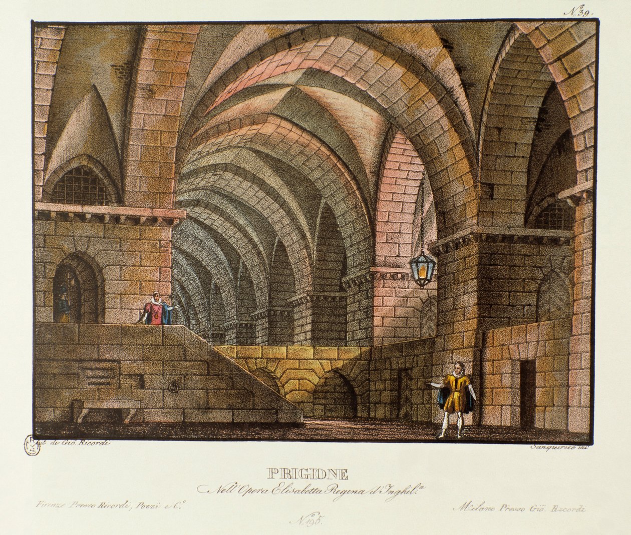 Norfolk besøger fangen Leicester i scenografifængslet til opførelsen i 1828 af operaen "Elisabetta, Regina d