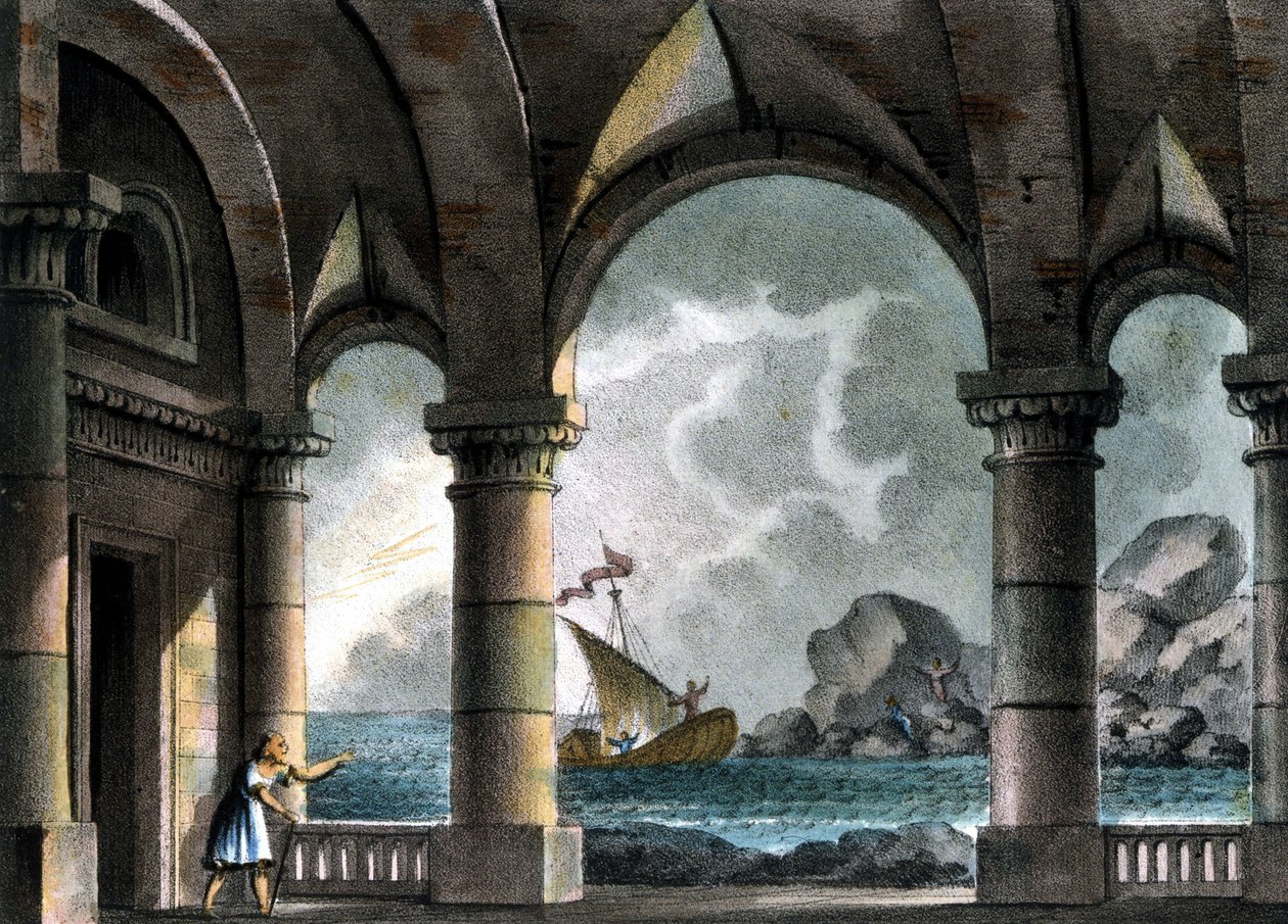 Scenografi af Sanquirico til operaen "" Il pirata "" (Piraten) af Vincenzo Bellini af Alessandro Sanquirico