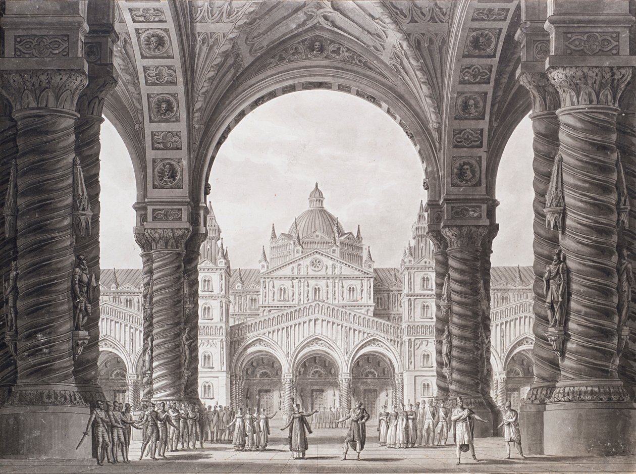Scenedesign til Opera serie I due Valdomiri af Peter Winter. Teatro alla Scala, 1818. af Alessandro Sanquirico
