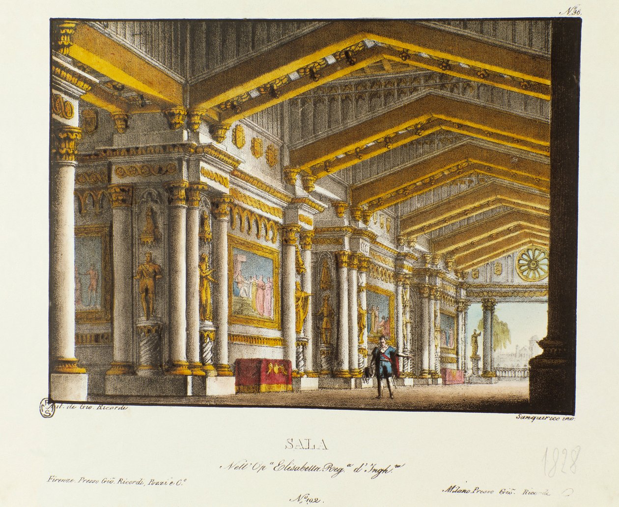 The Great Hall of the Royal Palace Scenografi til 1828-opførelsen af operaen "Elisabetta, Regina d