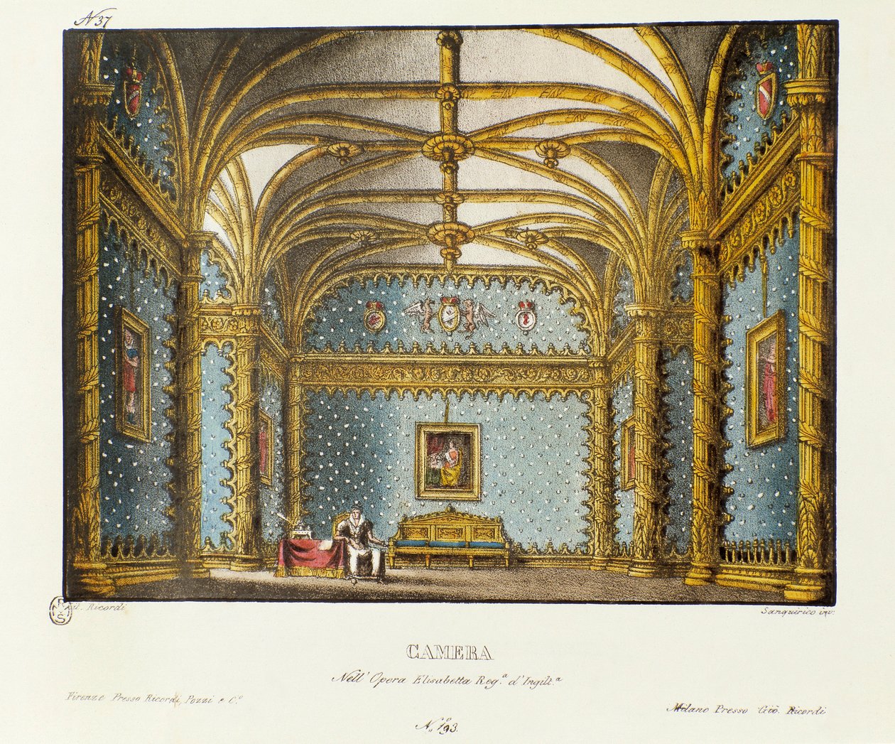 Soveværelset i Royal Palace Scenografi til 1828-opførelsen af operaen "Elisabetta, Regina d