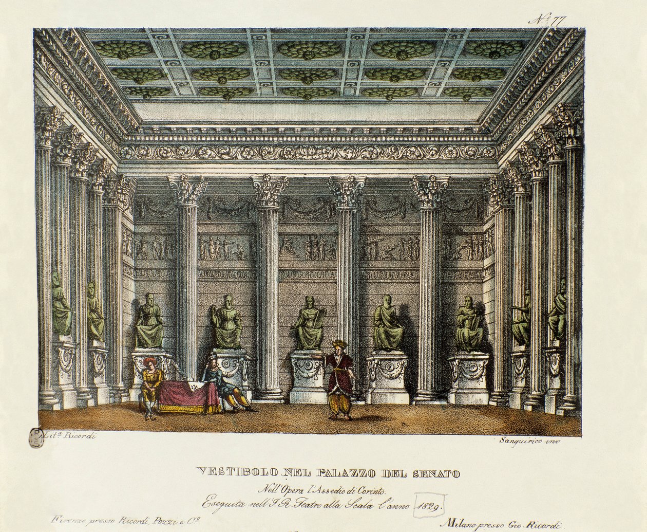 Forhallen i Senatspaladset (akt I) Scenografi til opførelsen på Teatro alla scala i Milano i 1829 af operaen "Belejringen af Korinth"" (eller L