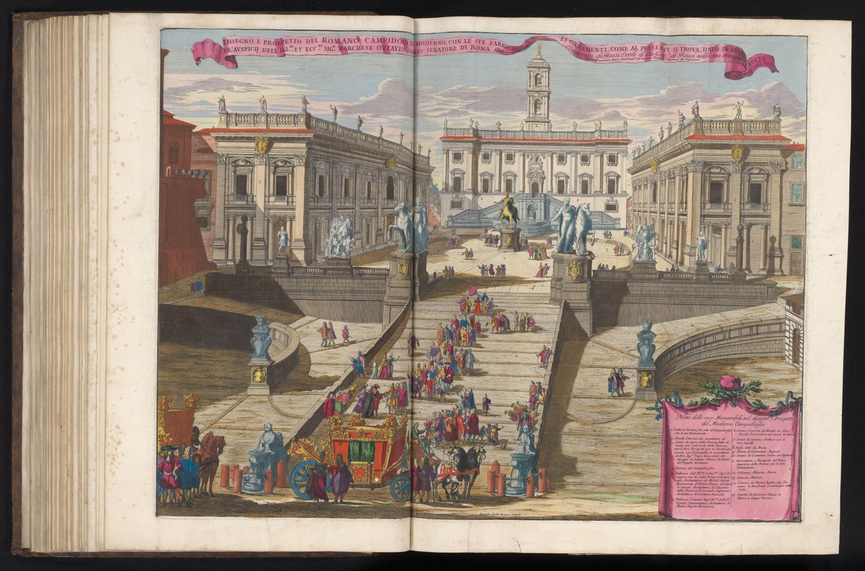 Fælde til Piazza del Campidoglio i Rom Tegning og forhøjning af den moderne romerske Campidoglio (...) (titel på objekt) af Alessandro Specchi