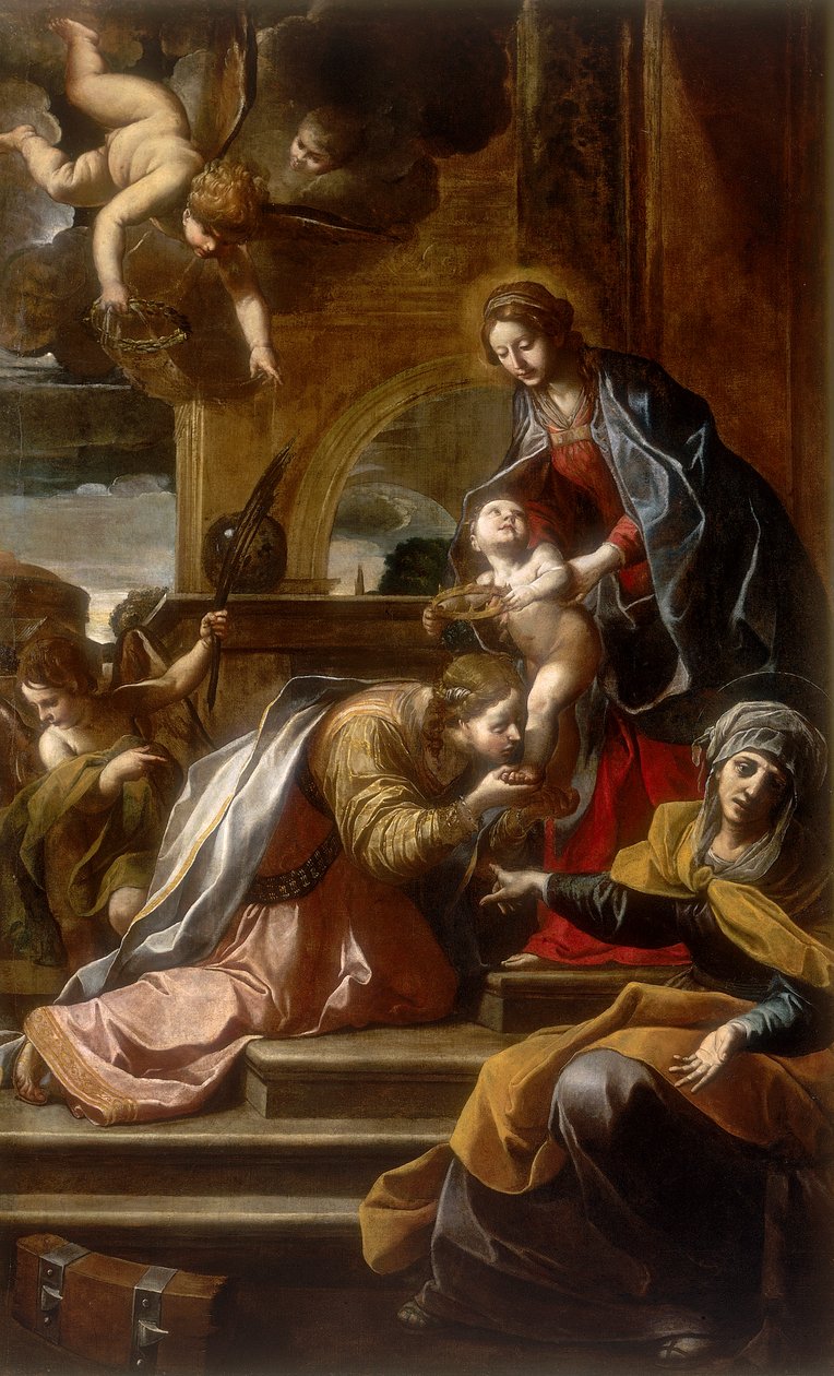 St. Catherines mystiske ægteskab, værk af Alessandro Tiarini, konserveret i Galleria Estense i Modena af Alessandro Tiarini