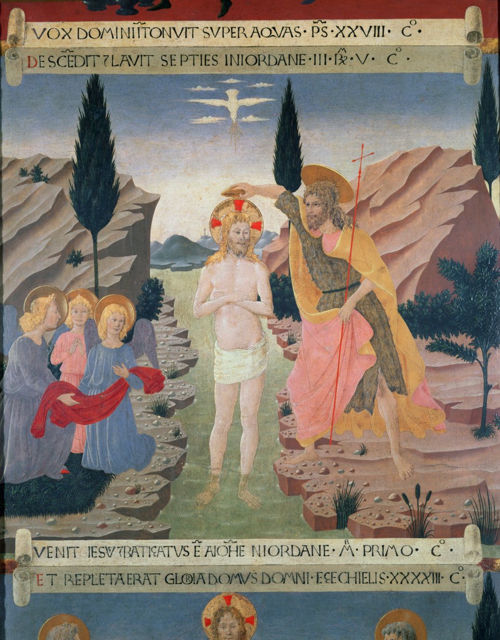 Kristi dåb, detalje fra skufferne i et skab til opbevaring af sølv, ca. 1450-53 (tempera på panel) af Alessio Baldovinetti