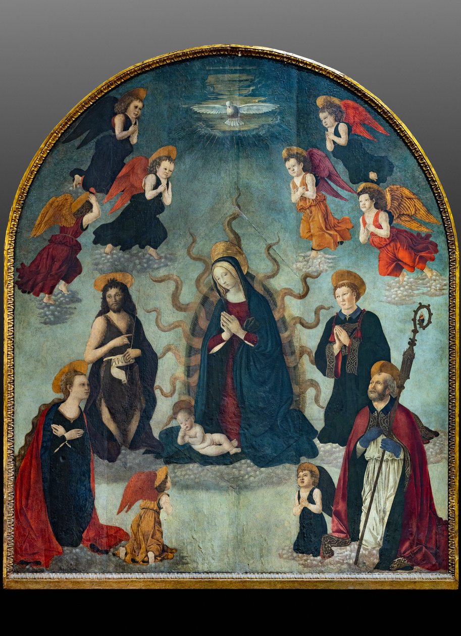 Madonna og barn med hellige (olie på panel) af Alessio & Scheggini Michele da Larciano (known as Graffione) (1470 85) Baldovinetti