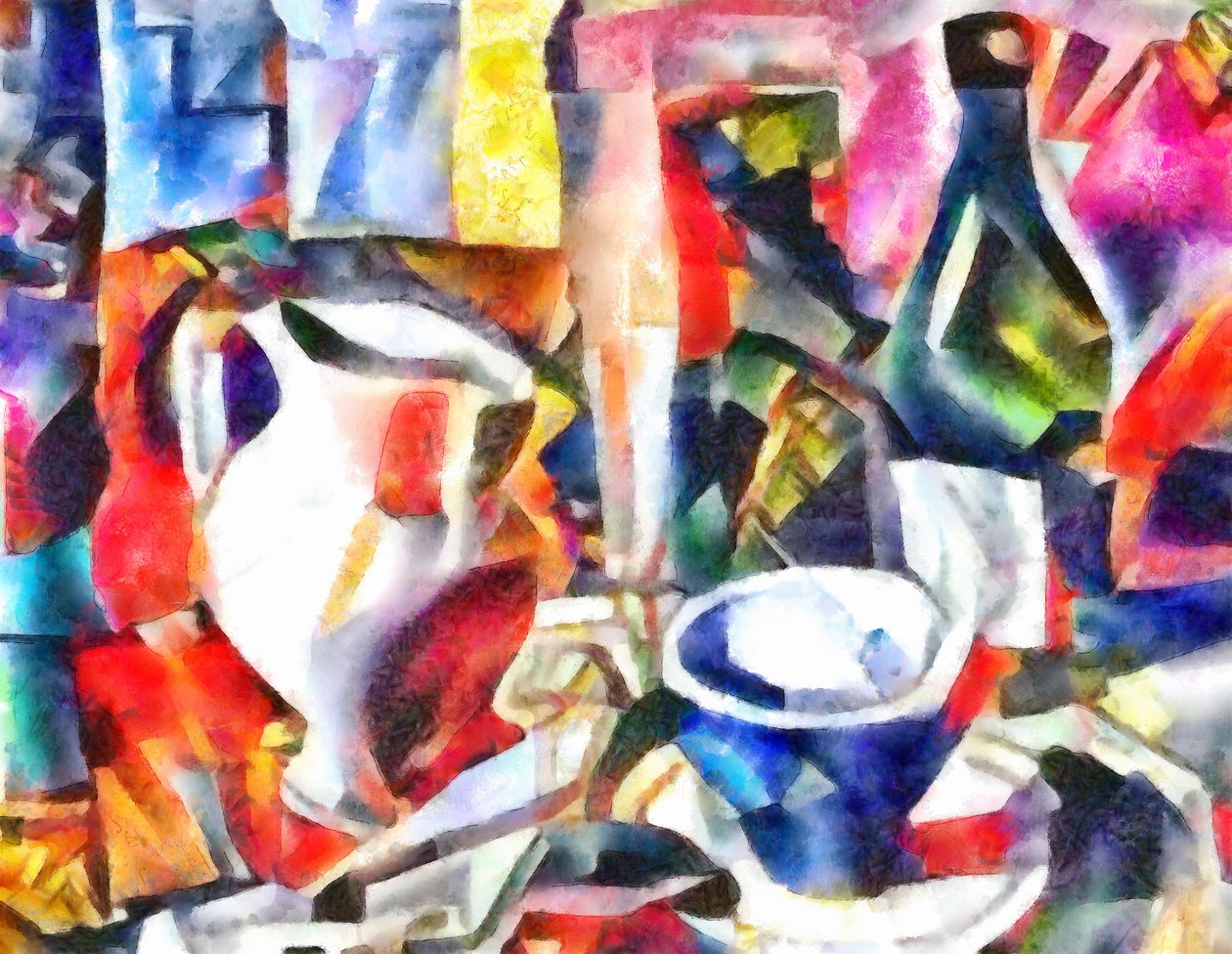 stilleben med en flaske, 2017, af Alex Caminker