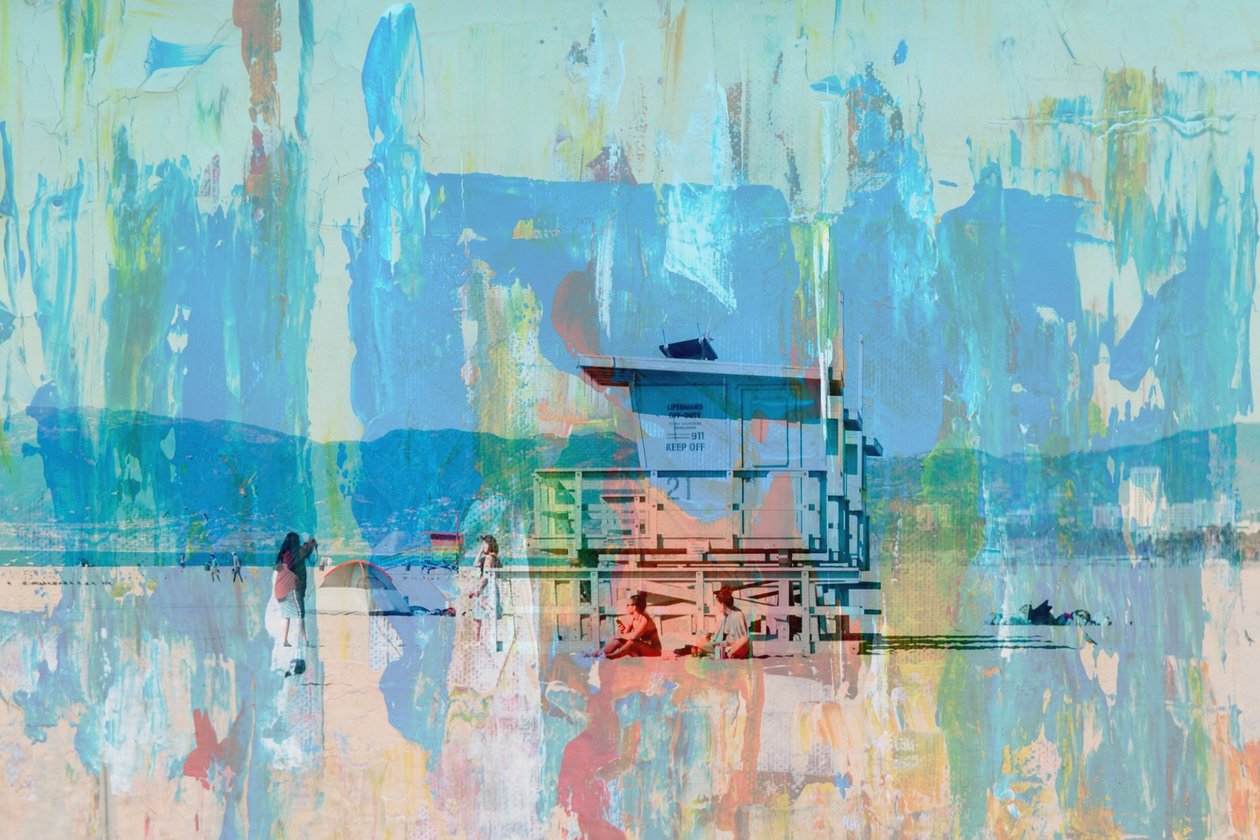 strandstation, 2019, (collage) af Alex Caminker