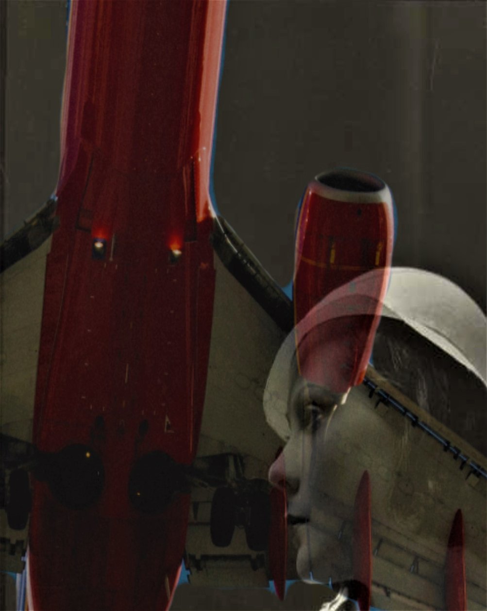 flyvende tanker, 2020, (collage) af Alex Caminker