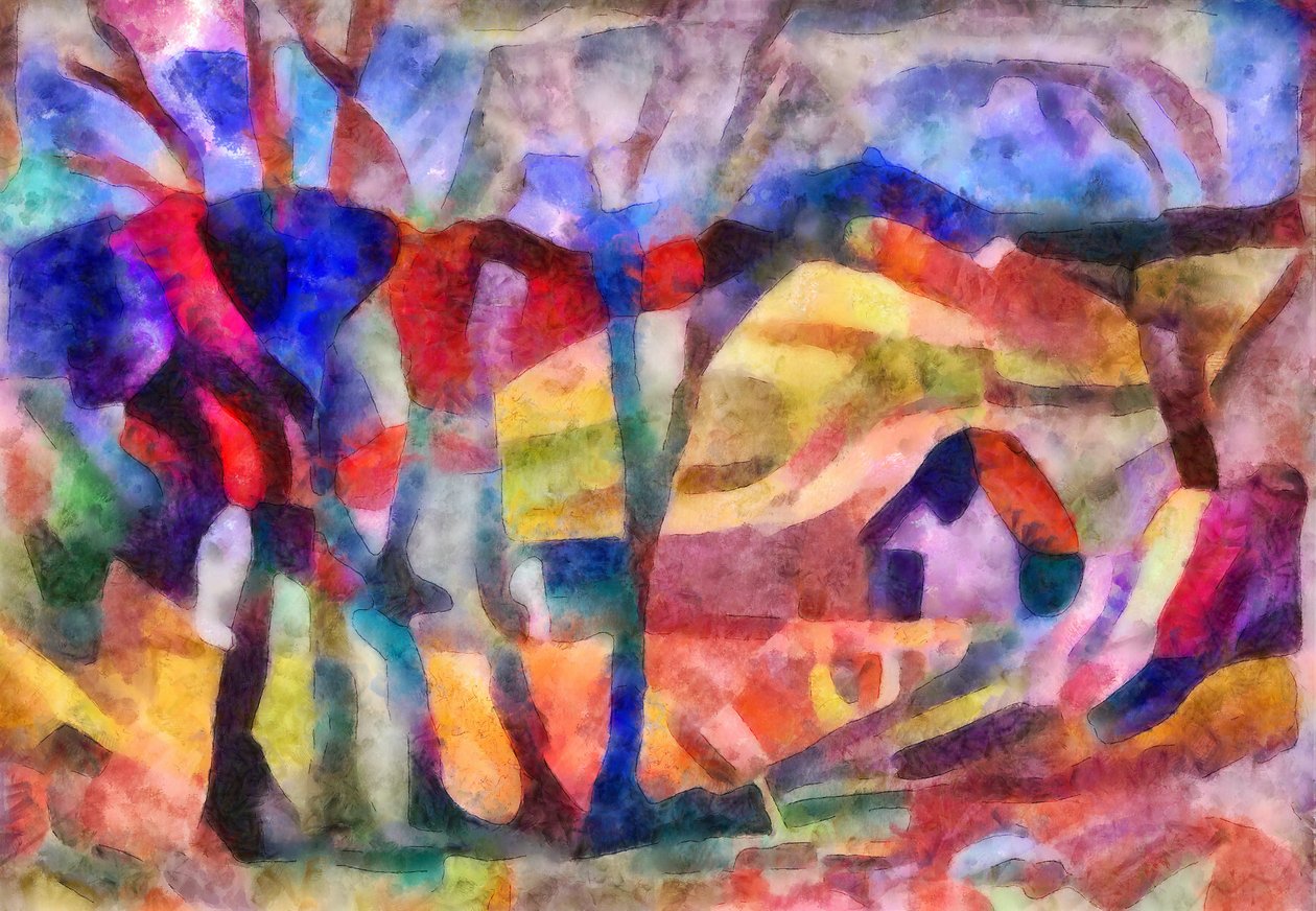 landskab i pink.2017,(mixed media) af Alex Caminker