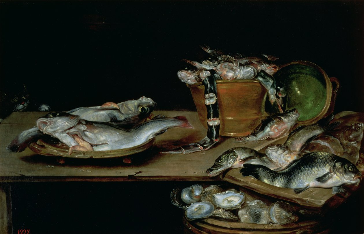 Stilleben med fisk af Alexander van Adriaenssen
