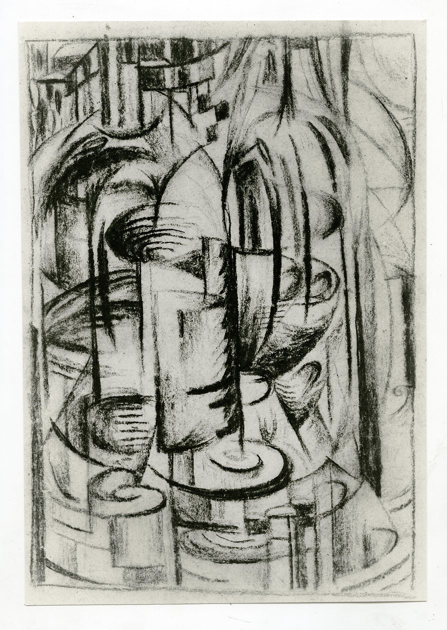 Futuristisk komposition, ca.1914-16 (kul på papir) af Alexander Bogomazov