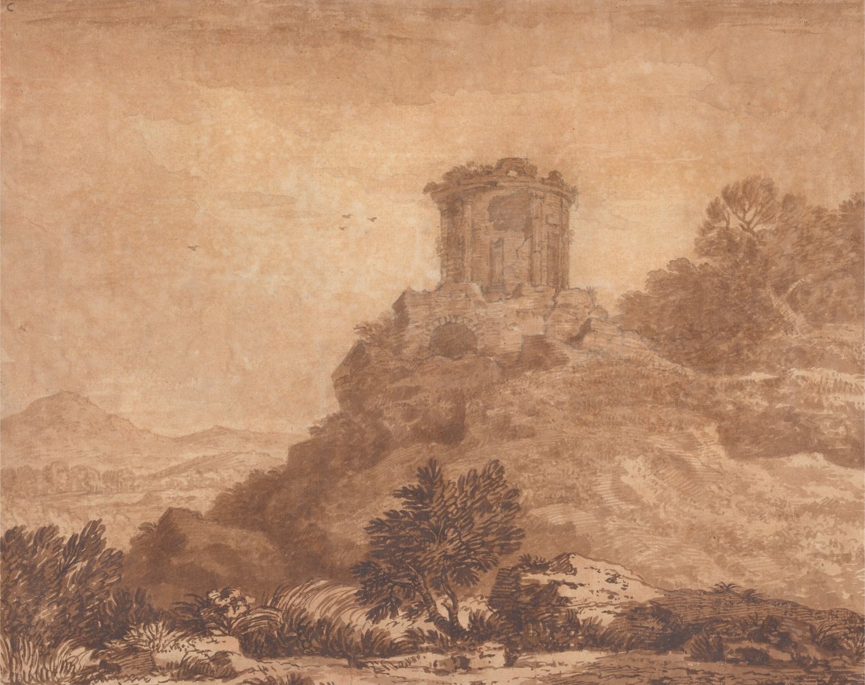 Landskab med et ødelagt tempel af Alexander Cozens