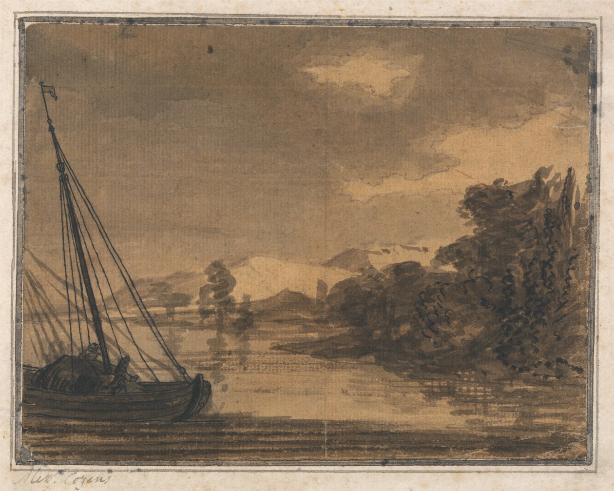 Flod og båd af Alexander Cozens