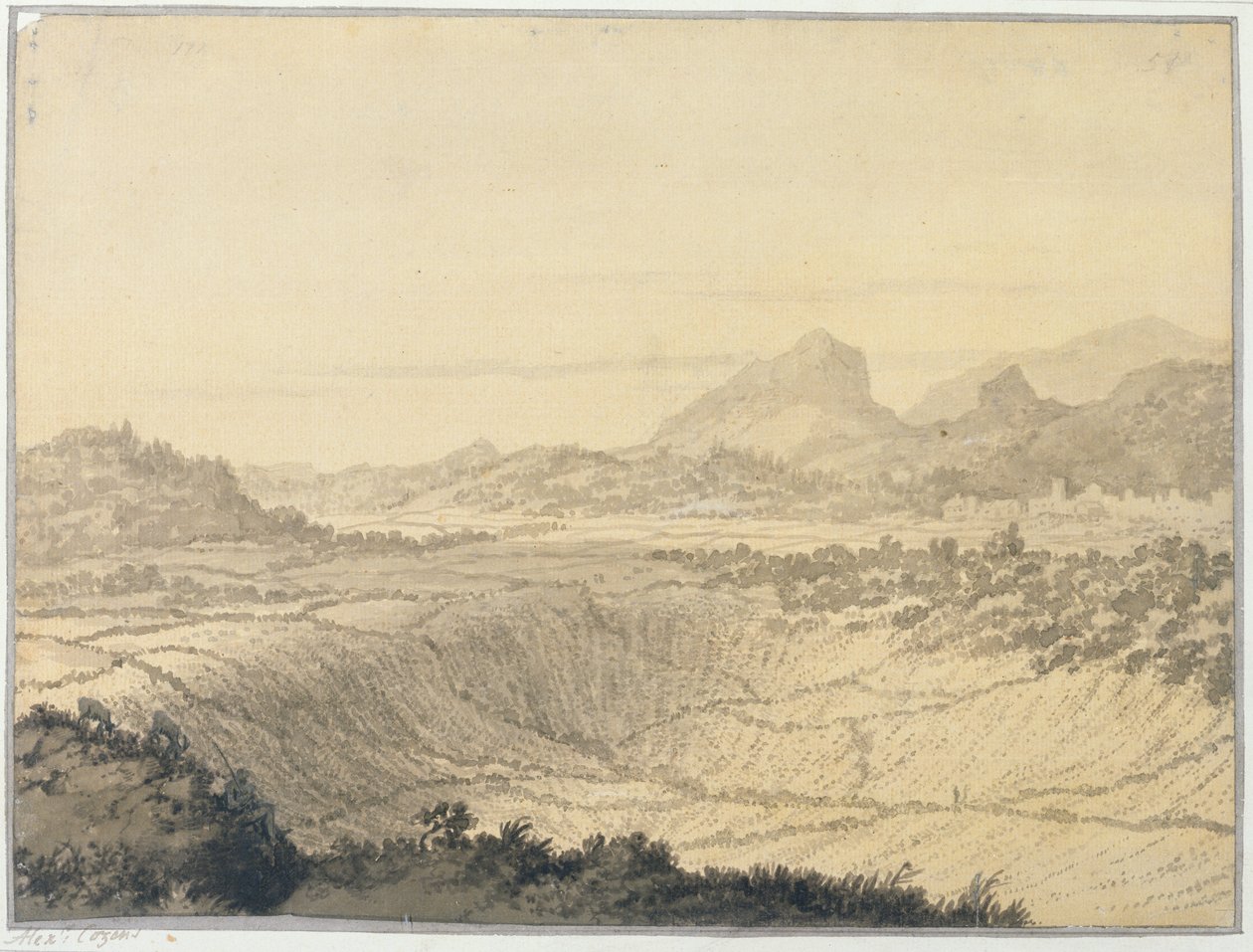 Rocky Landscape (grå vask på papir) af Alexander Cozens