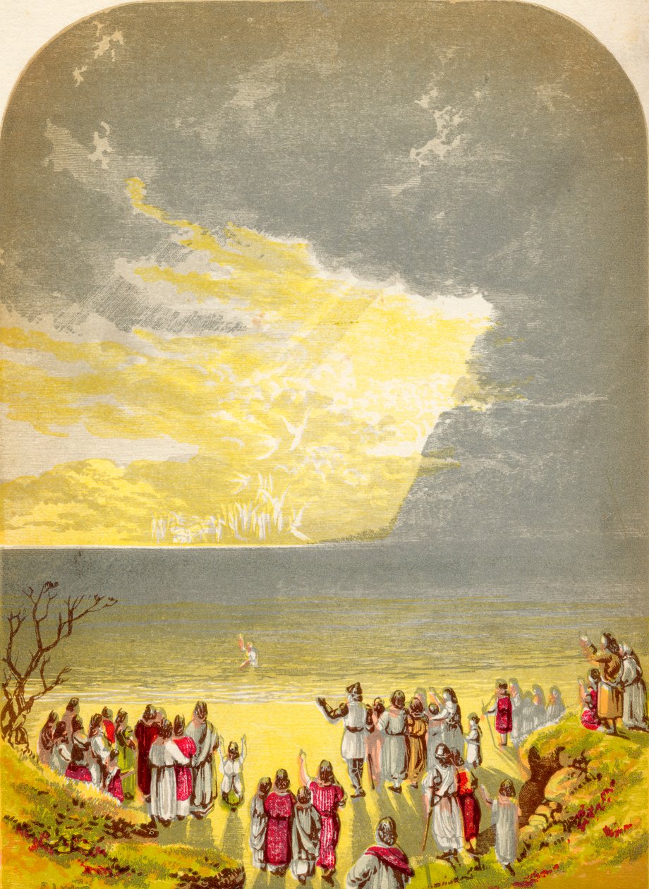 Christian Crossing the River, fra The Pilgrims Progress af John Bunyan, udgivet omkring 1880 af Alexander Francis Lydon