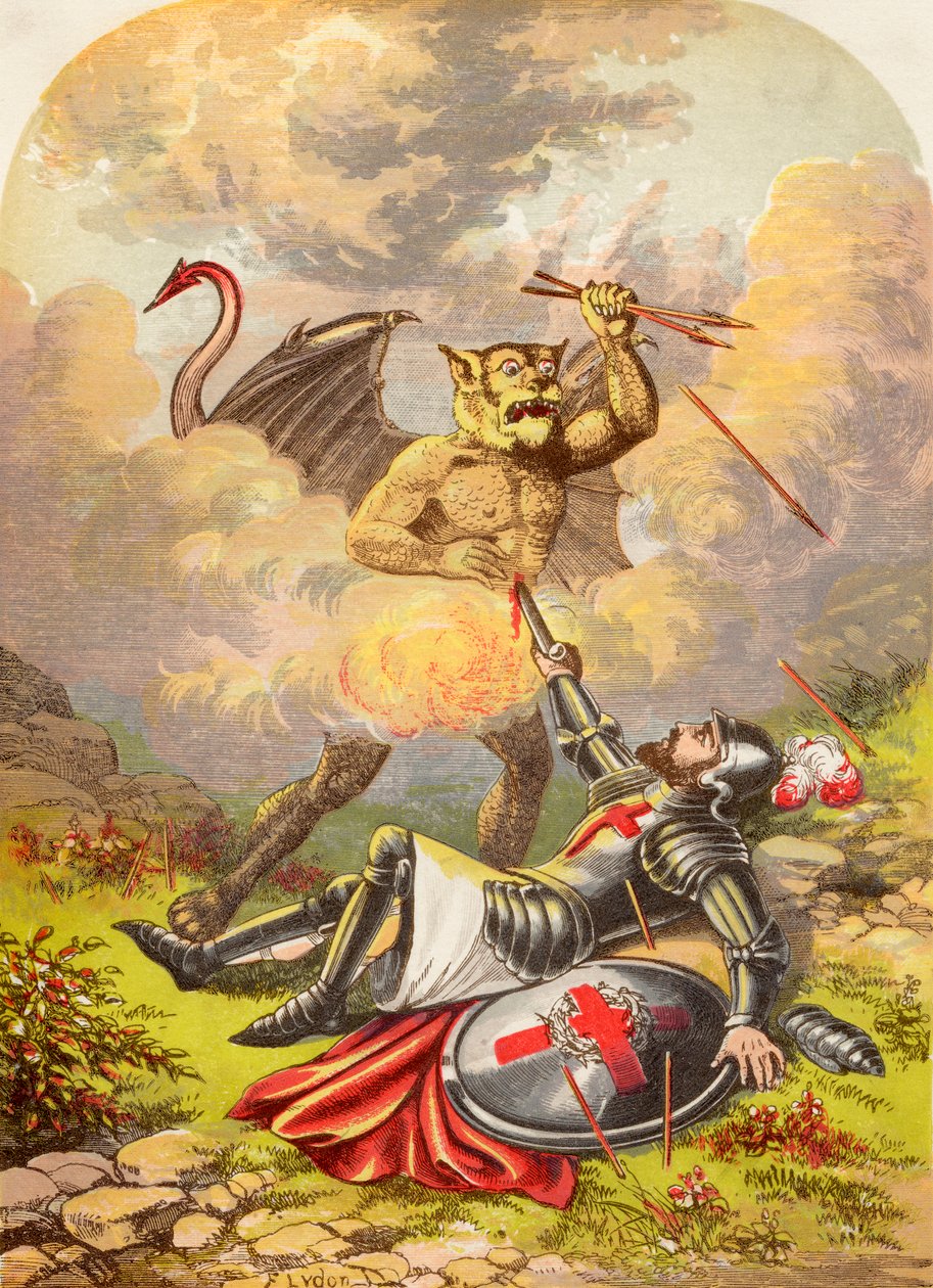 Christians Fight with Apollyon, fra The Pilgrims Progress af John Bunyan udgivet, ca. 1880 af Alexander Francis Lydon