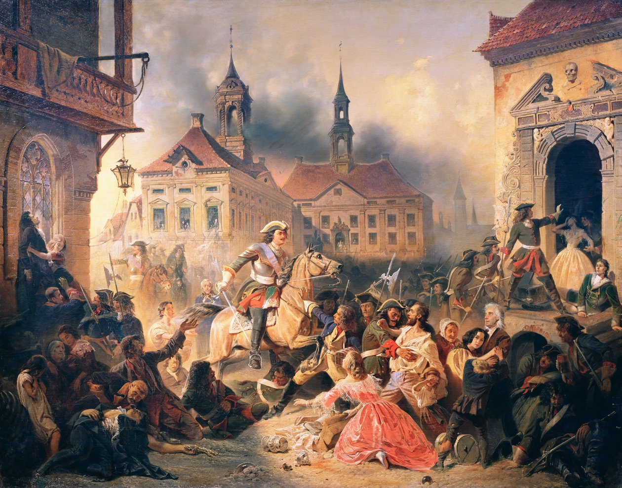 Peter den Store erobrer Narva i 1704, 1859 af Alexander Ivanovich Sauerweid