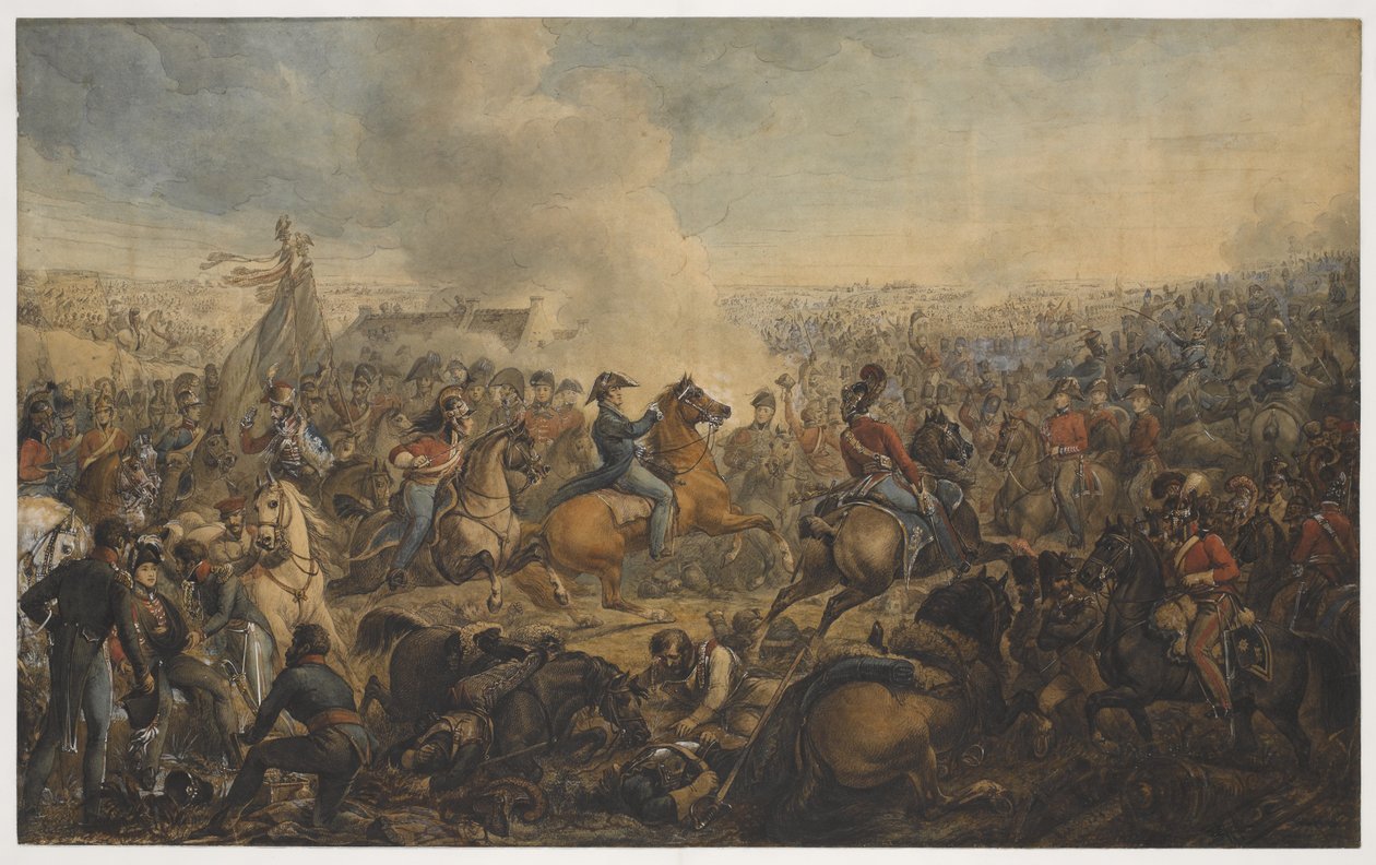 Slaget ved Waterloo, efter ordren om den britiske hærs fremrykning, 1815, ca. 1815 af Alexander Ivanovich Sauerweid