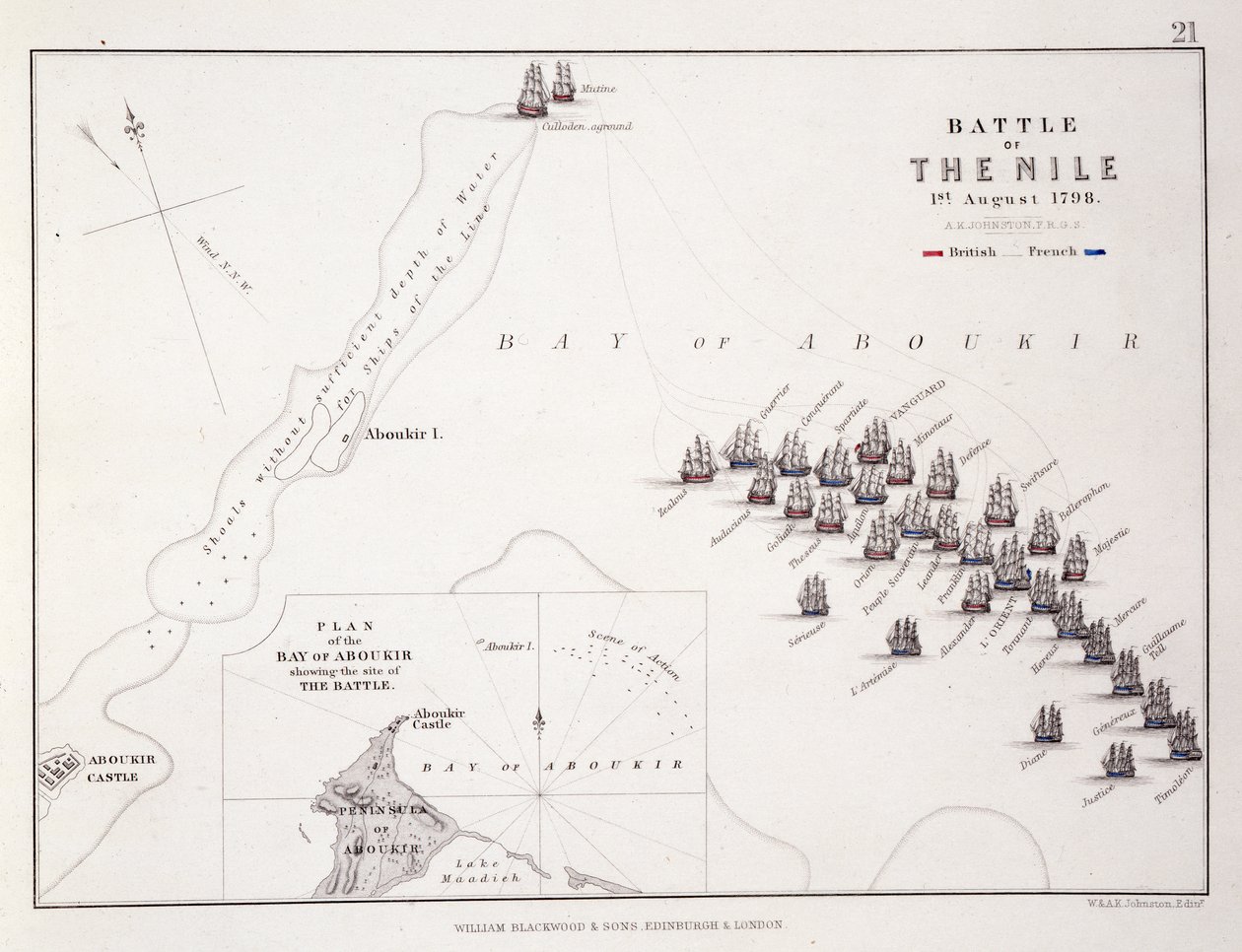 Plan over slaget ved Nilen, 1. august 1798, ca. 1830