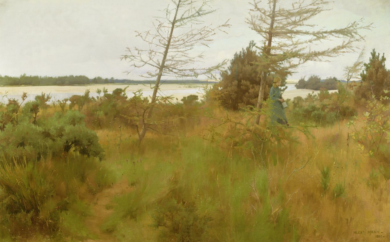 Samling af brænde ved bredden af en sø af Alexander Mann