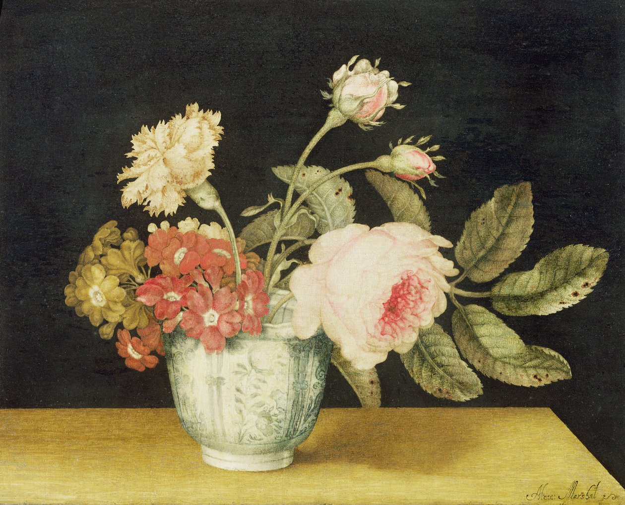 Blomster i en Delft-krukke af Alexander Marshal