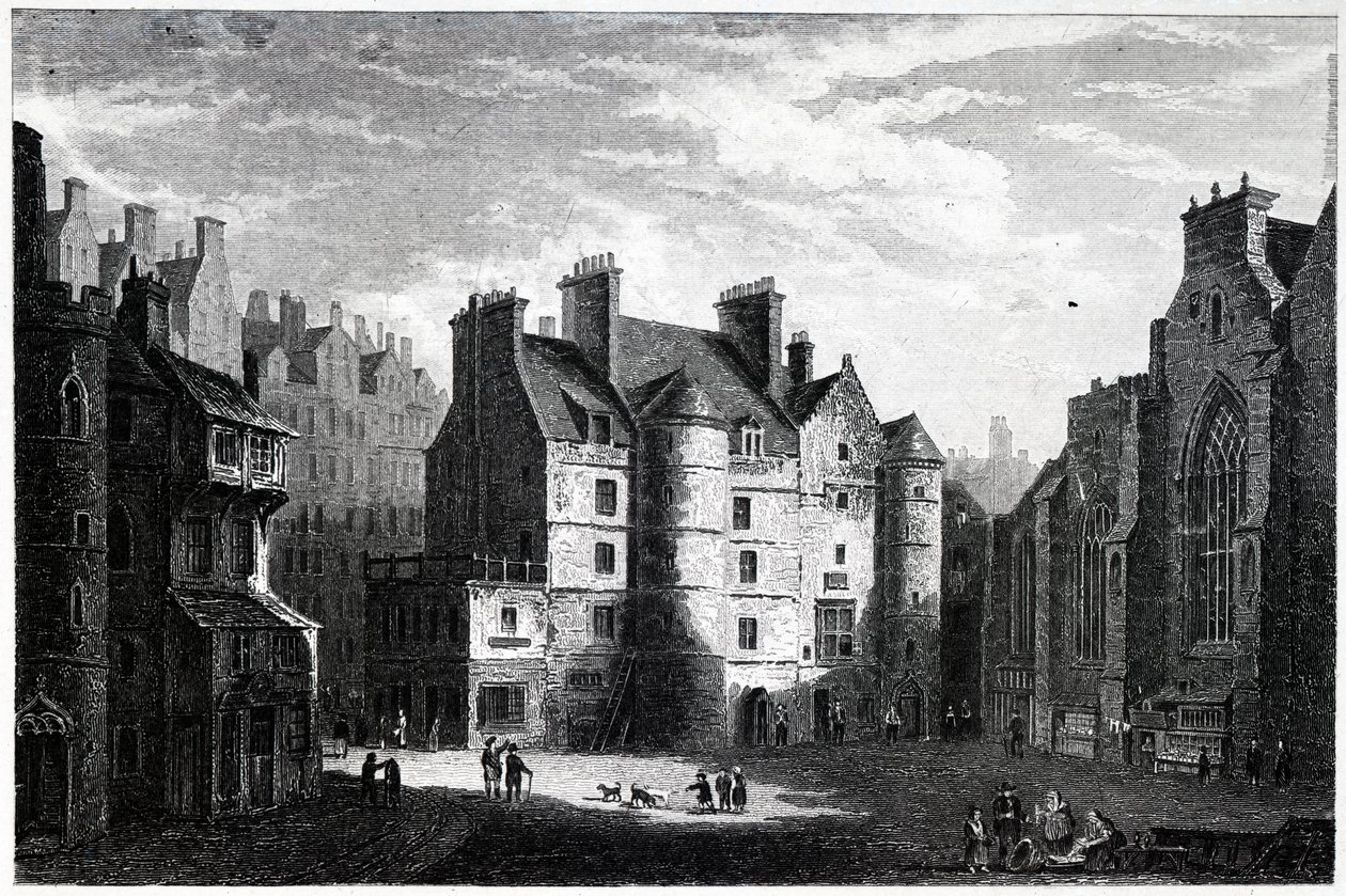 Old Tolbooth, Edinburgh, graveret af Edward Finden (1791-1857) af Alexander Nasmyth