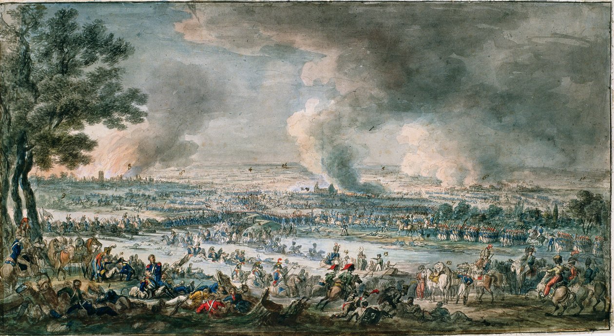 Den franske hær krydser Berezina, ca. 1812 (blæk, pensel og wc på papir) af Alexander Osipovich Orlowski