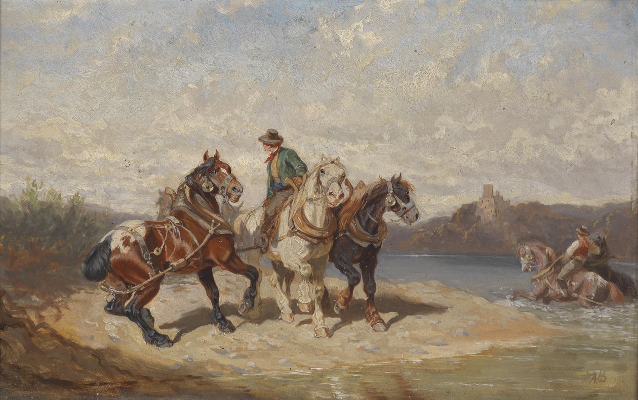 Treidelheste ved Donau af Alexander von Bensa