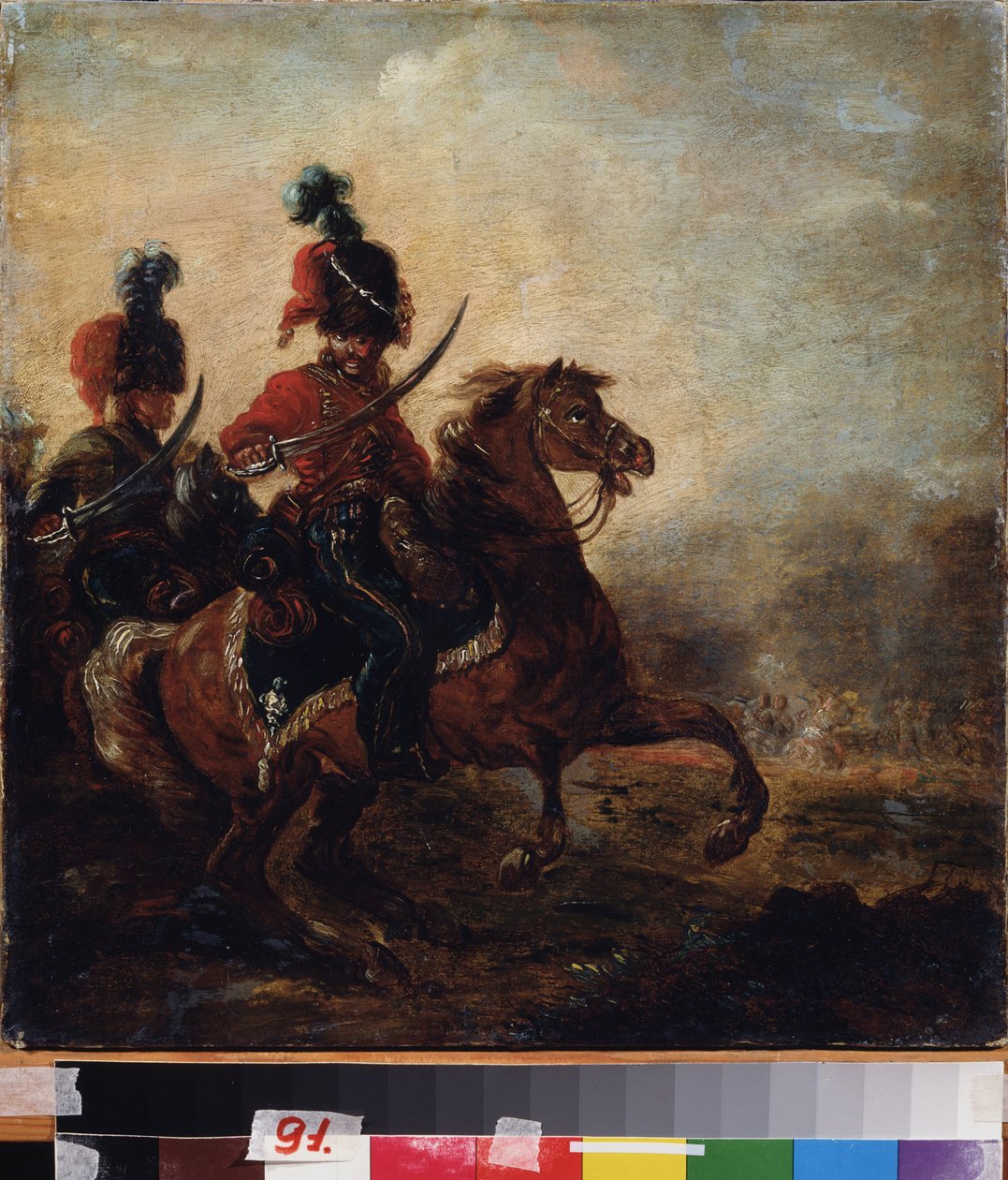 Ryttere. (Husarernes regiment). Maleri af Alexander Osipovich Orlowski (1777-1832), olie på lærred af Alexander Orlowski