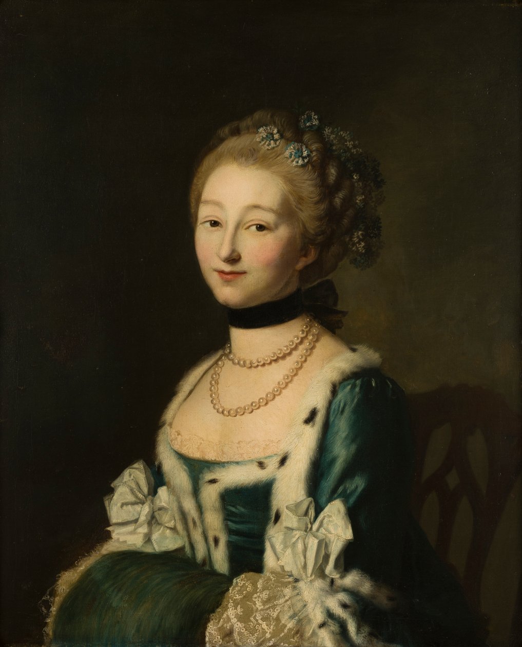 Portræt af Elizabeth, Lady Bridgeman, bagefter Lady Bradford (1735-1806), ca. 1755-93 (olie på lærred) af Alexander (attr. to) Roslin