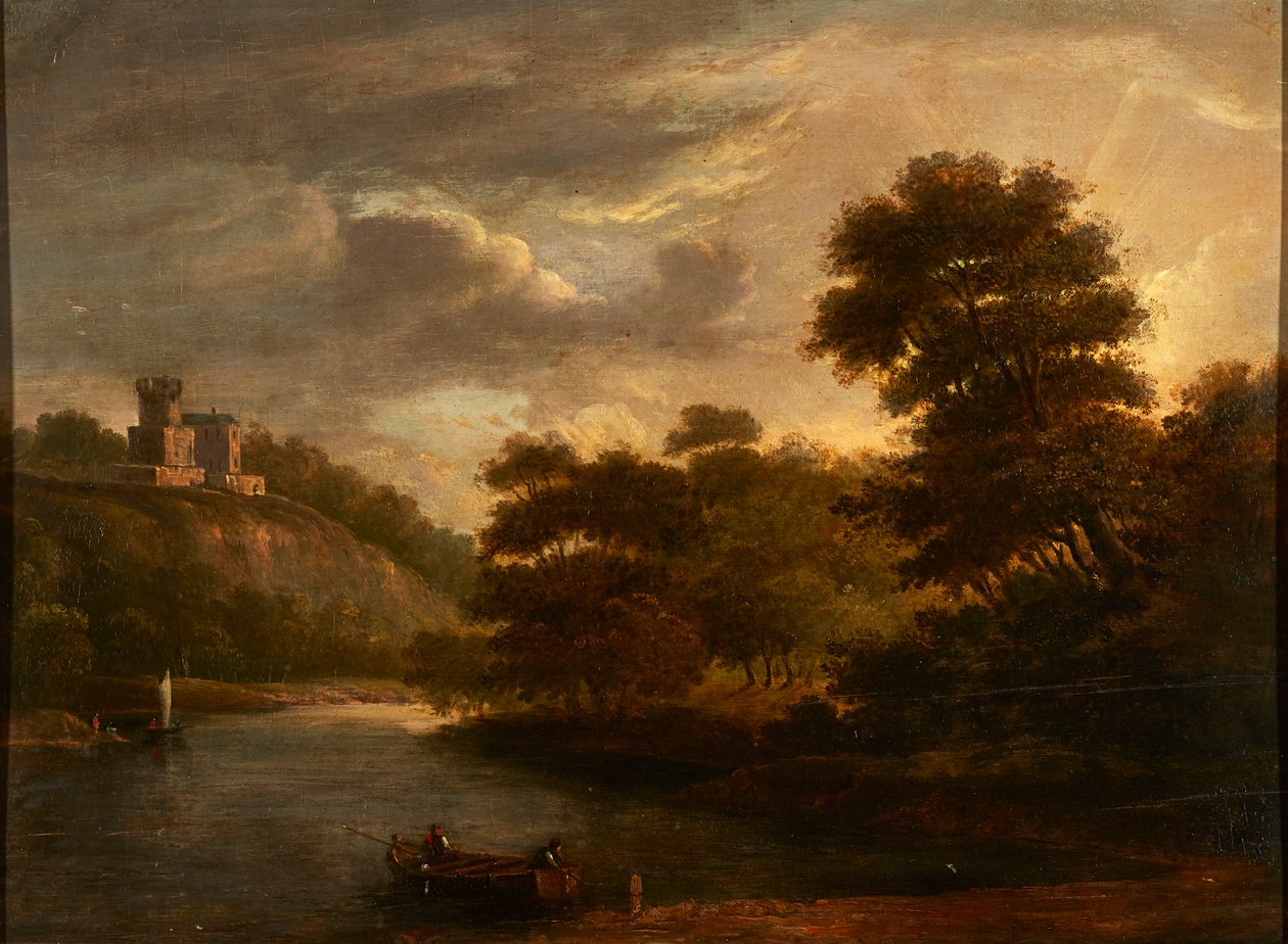 Flodlandskab (olie på panel) af Alexander (follower of) Nasmyth