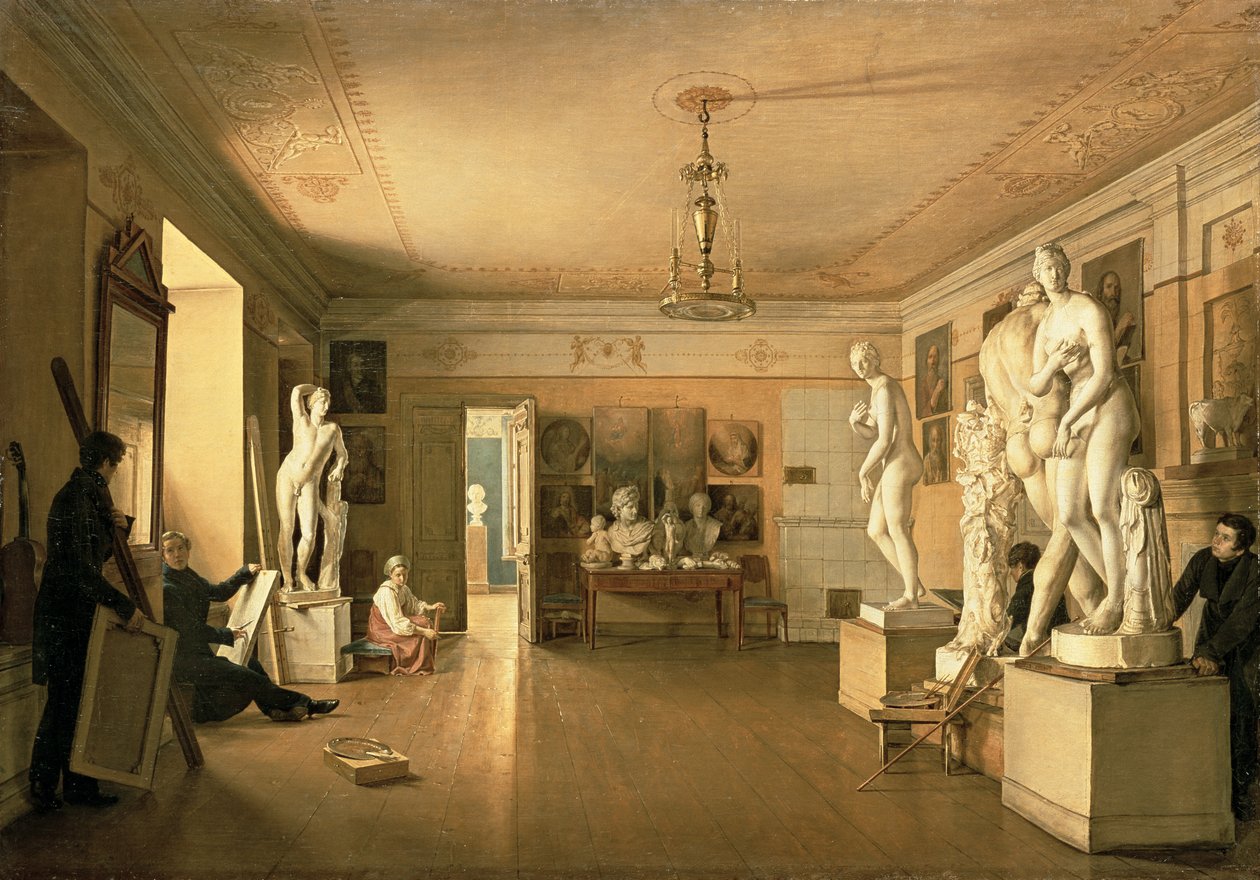 Atelier af kunstneren Alexey Venetsianov (1780-1847) 1827 af Alexander Alexeyevich Alexeyev