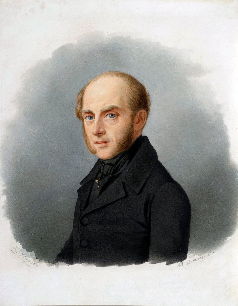 Portræt af grev Sergei Ouvarov (1786-1855), russisk statsmand - Akvarel på pap af Alexander Alexeyevich Vasilyevsky (1794-1849), begyndelsen af ​​1840